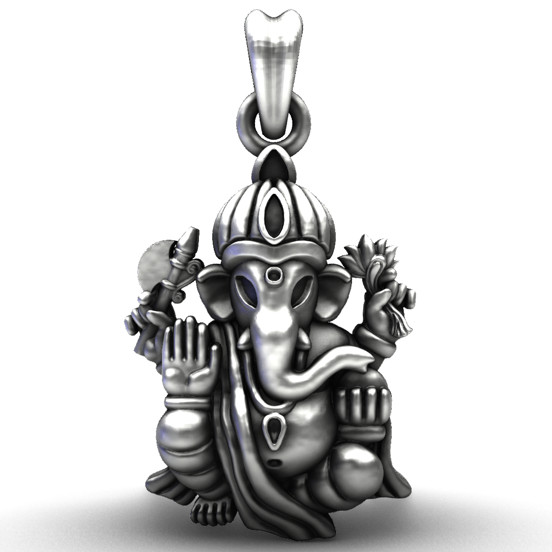 92.5 Sterling Silver Divine Ganesha Lotus Pendant