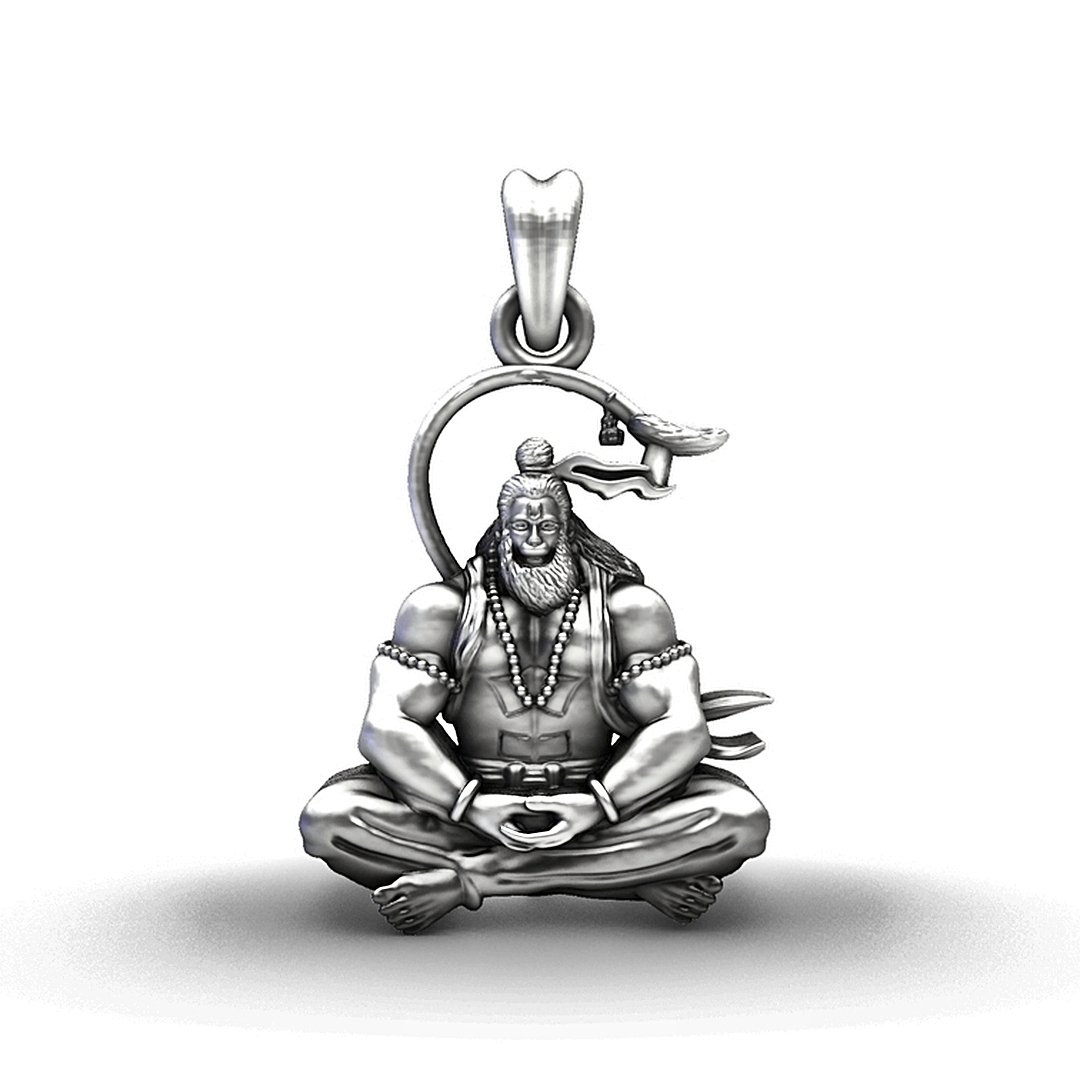 Pure Silver Meditating Lord Hanuman Pendant