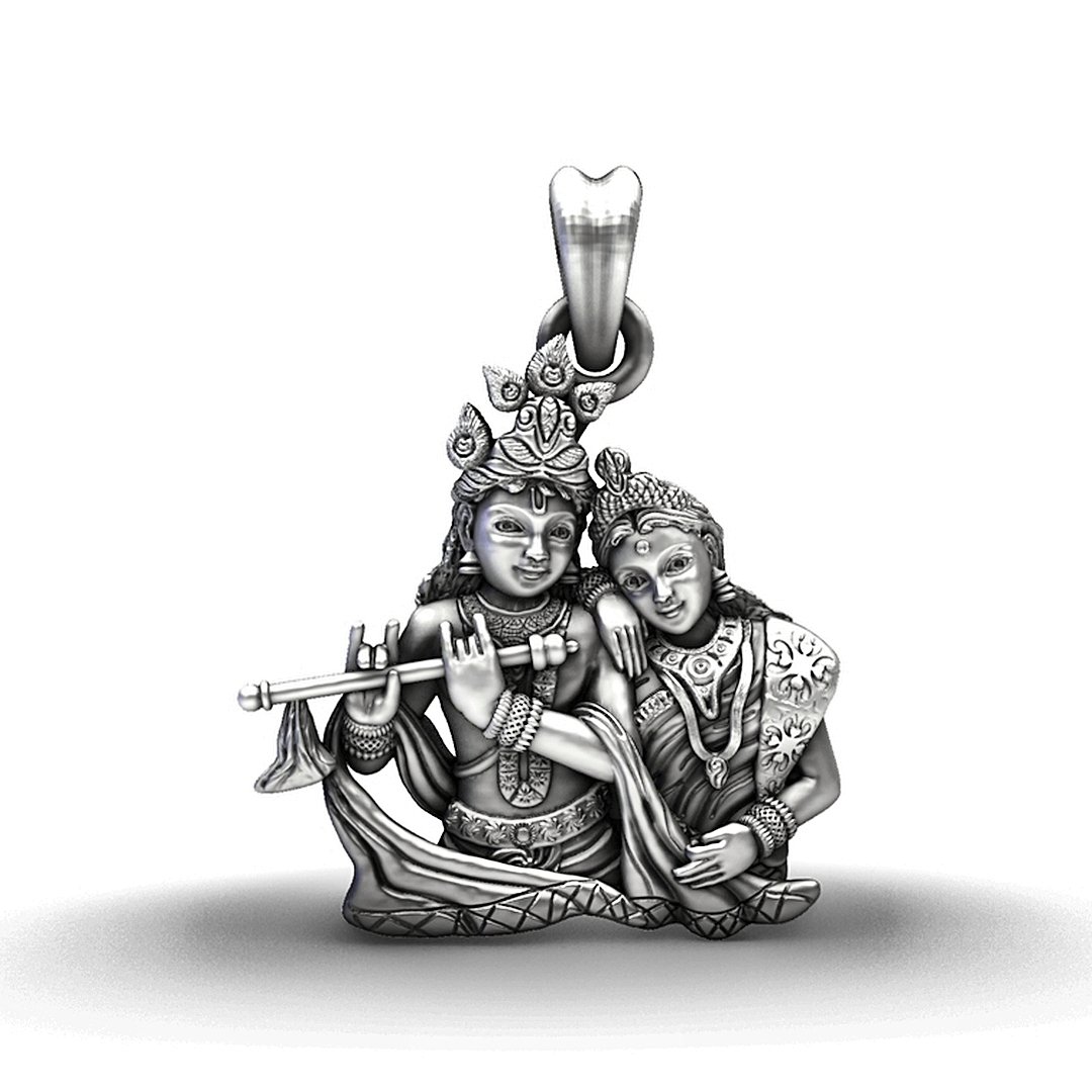 925 Sterling Silver Radha Krishna 3D Pendant