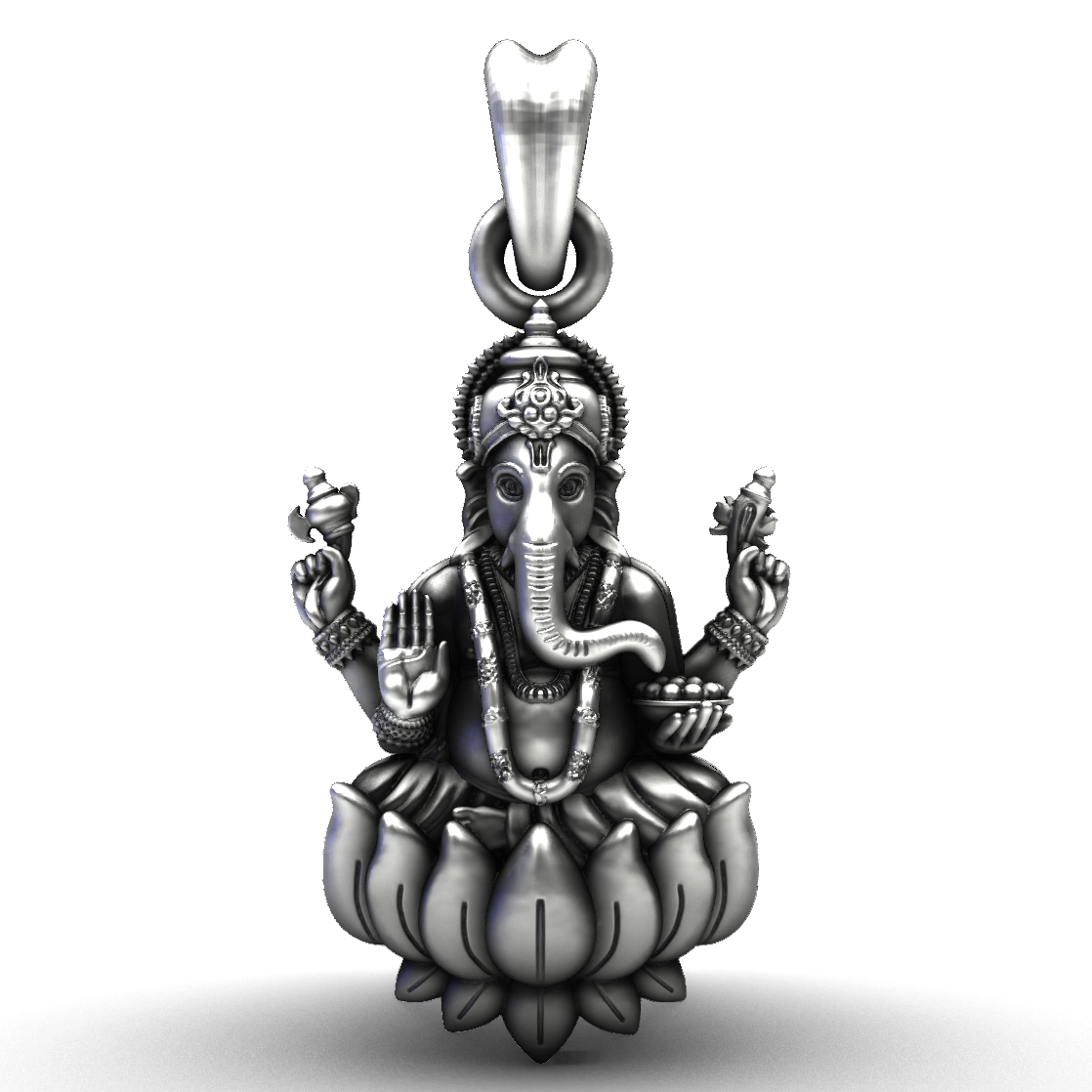 925 Sterling Silver Lord Ganesha Lotus Pendant