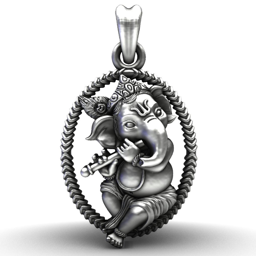 925 Sterling Silver Flutist Ganesha Pendant