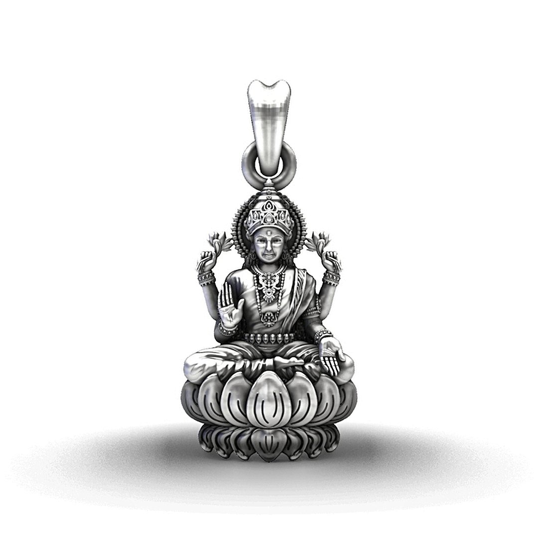 925 Sterling Silver Maa Lakshmi on Lotus Pendant