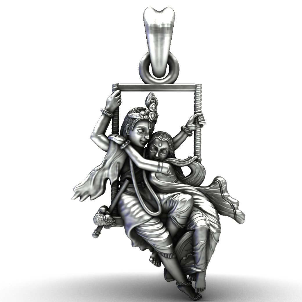 Handcrafted 92.5 Sterling Silver Radha Krishna Swing Pendant