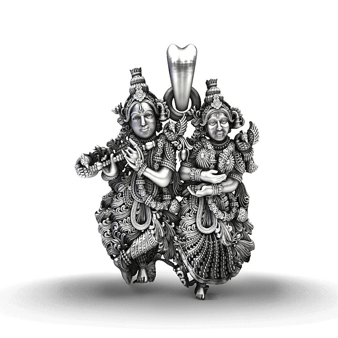 Sterling 92.5 Silver Radha Krishna Spiritual Pendant