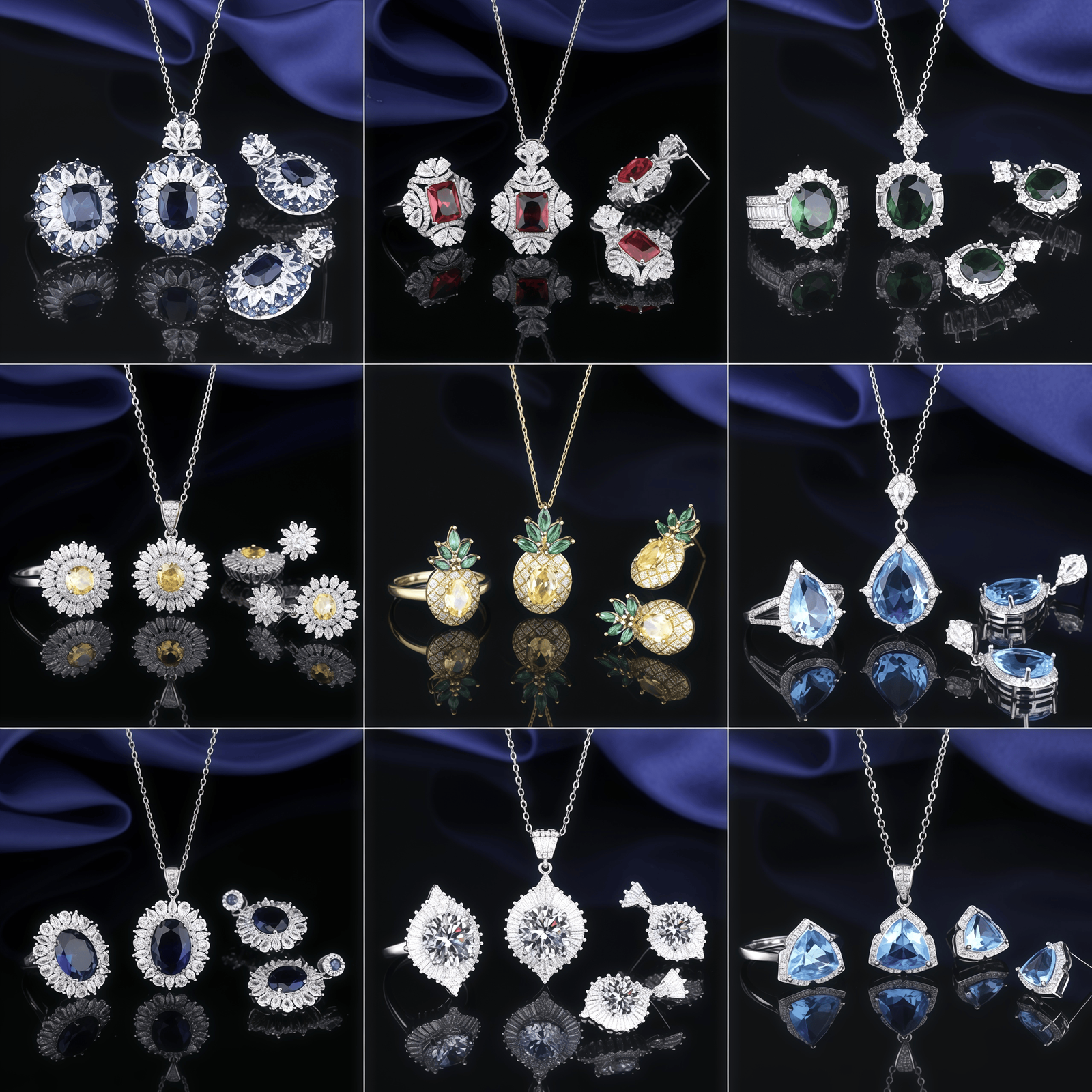 Wholesale women's fashion jewelry sets necklace earrings rings zirconia three-piece set original design bride wedding party