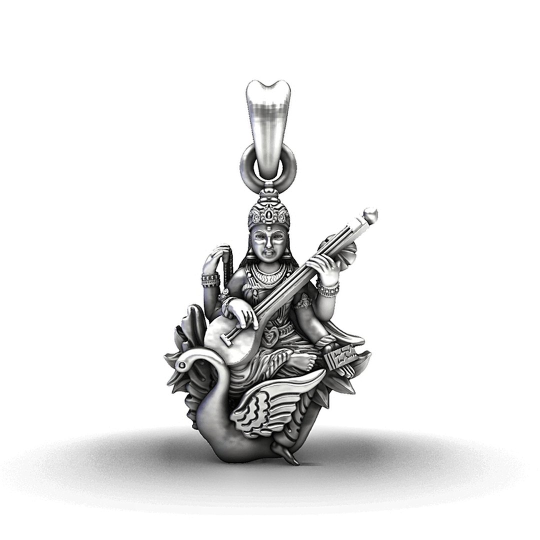 925 Sterling Silver Saraswati Maa Pendant