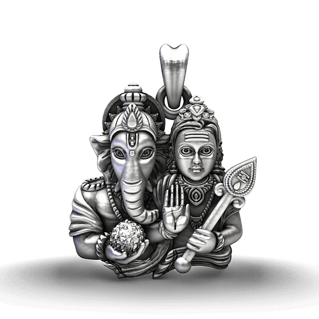 925 Sterling Silver Ganesha-Murugan Crystal Edition Pendant