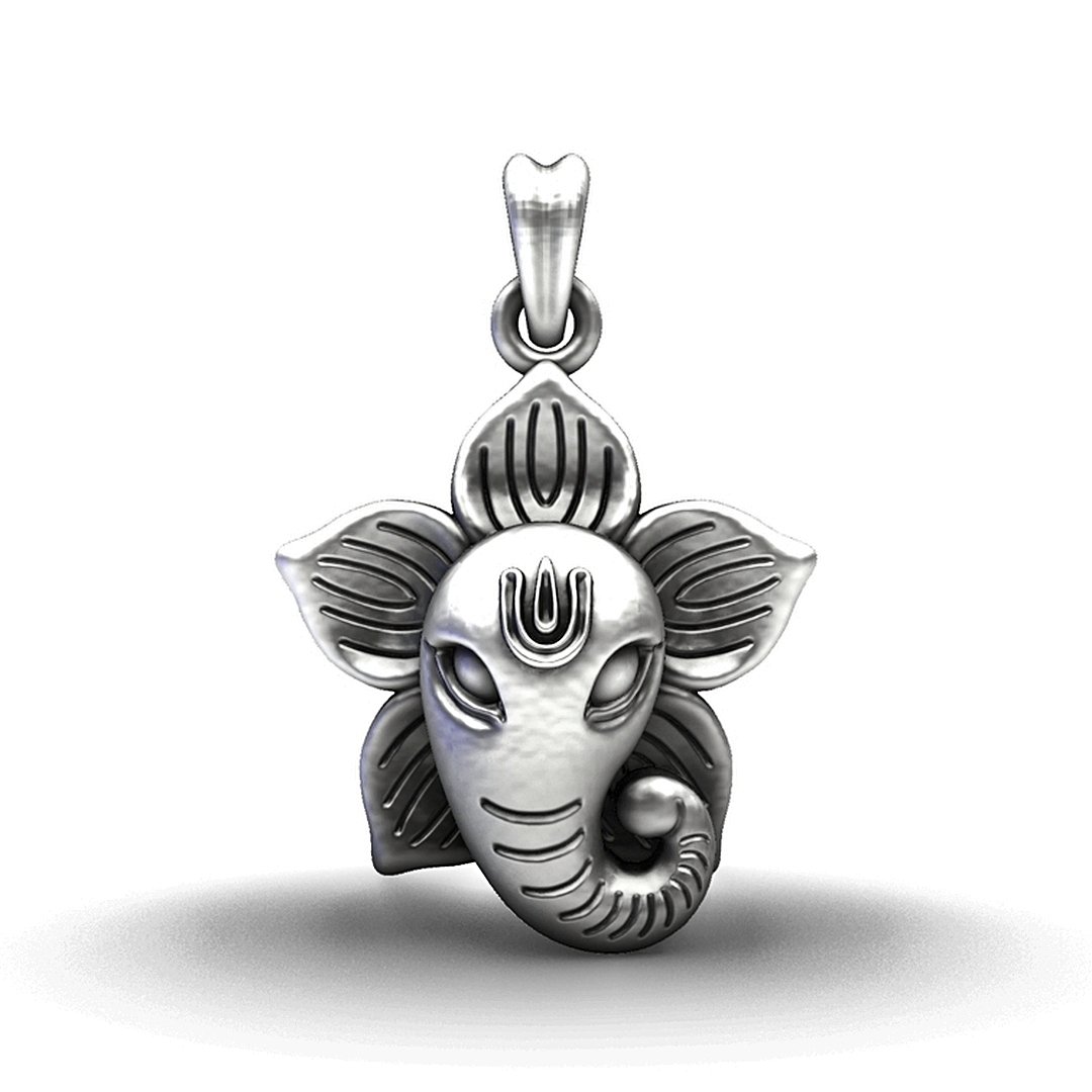 Handcrafted 92.5 Sterling Silver Ganesha Lotus Pendant