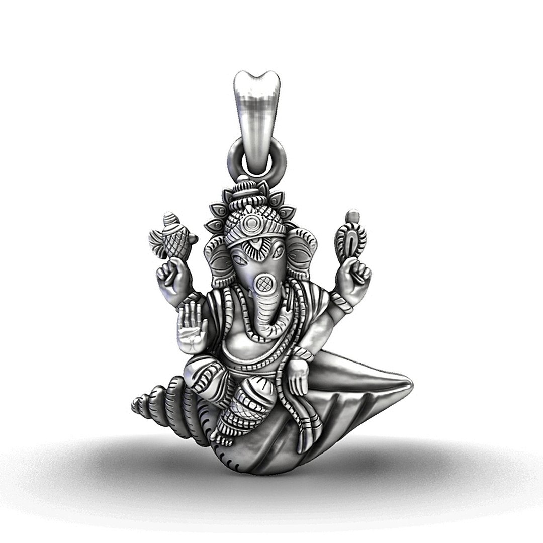 925 Sterling Silver Ganesha on Shankh Pendant
