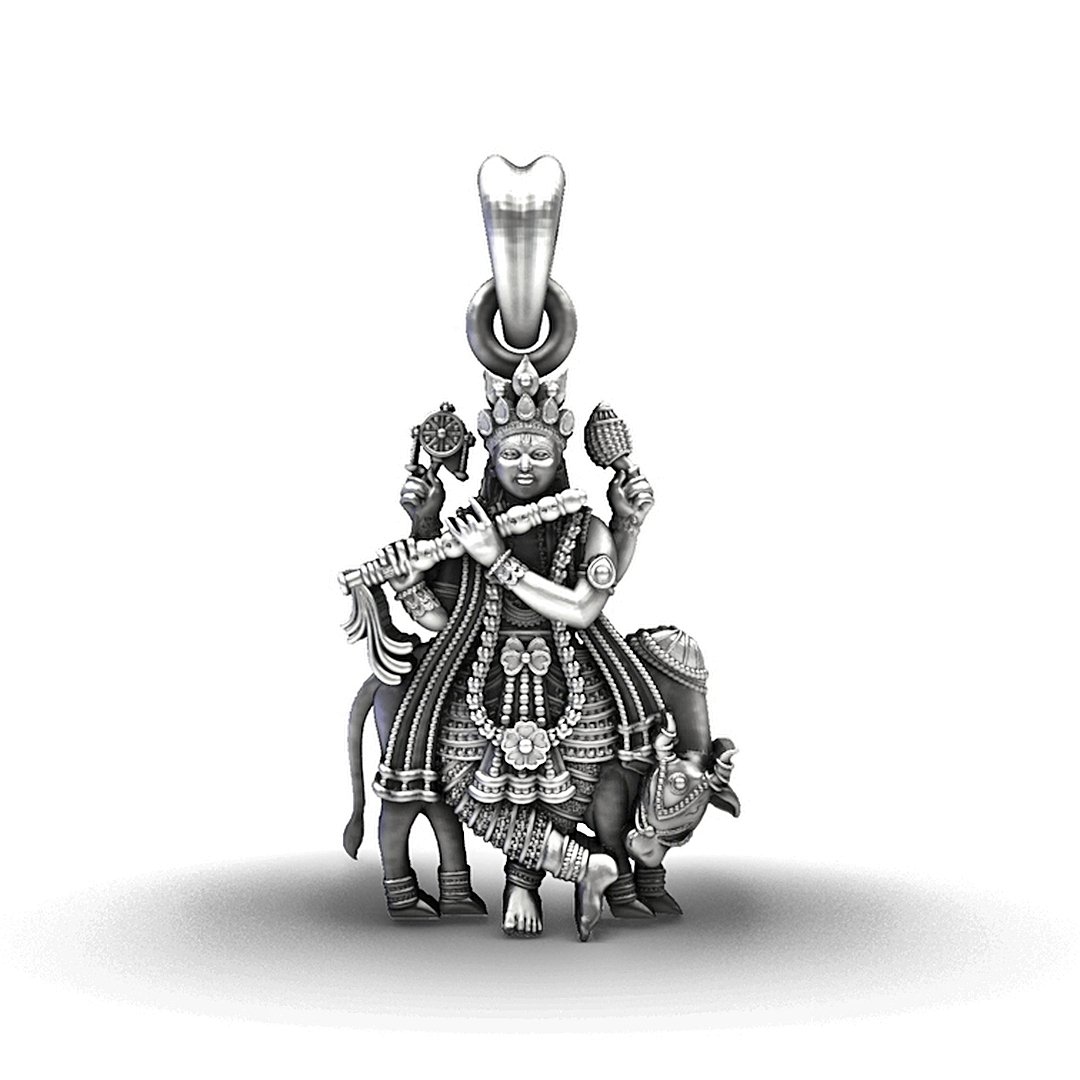 Lord Krishna with Sacred Cow Pure Silver Pendant