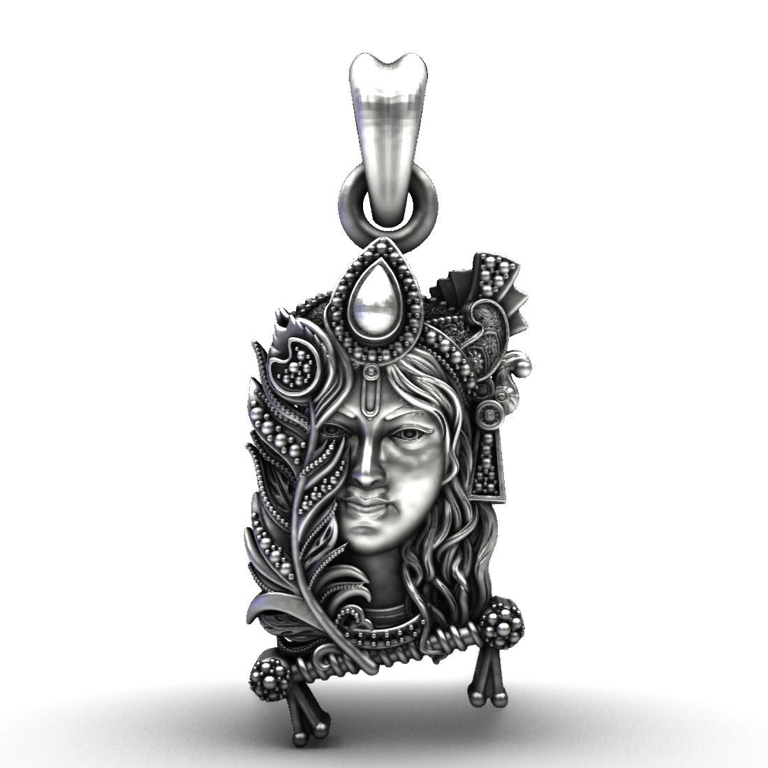 Sterling 92.5 Silver Krishna Face & Morpankh Pendant