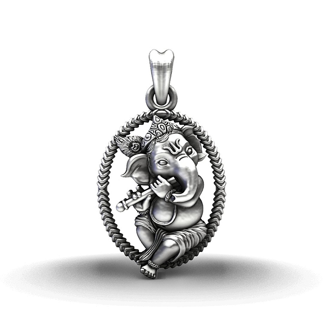 925 Sterling Silver Flutist Ganesha Pendant