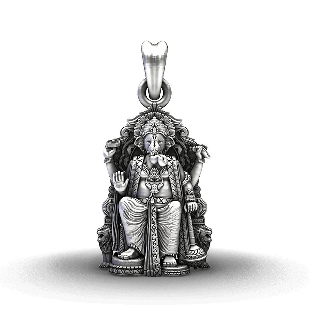 92.5 Sterling Silver Royal Ganesha Simhasana Pendant