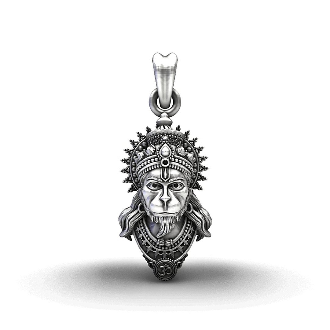 925 Sterling Silver Ornate Hanuman Face Pendant