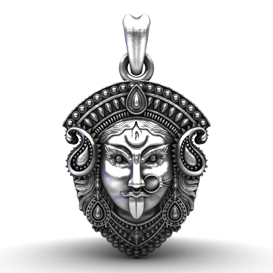 Maa Kali Face Silver Plated Pendant