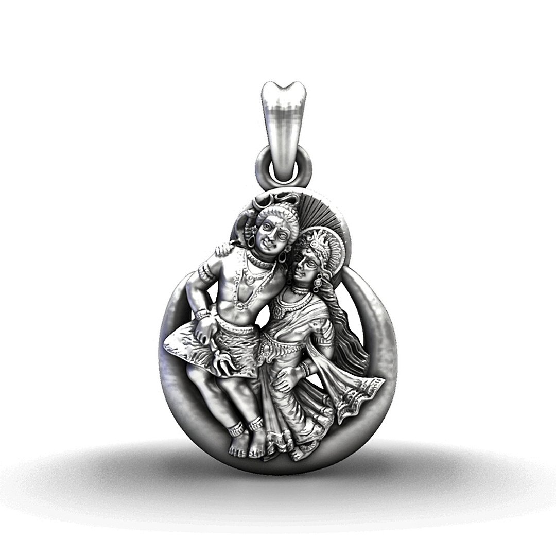 925 Oxidised Silver Shiva Parvati Moon Pendant