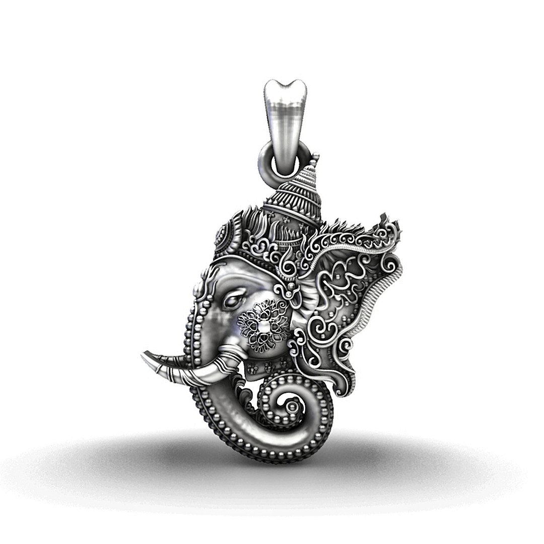 Vighnaharta 92.5 Sterling Silver Ornate Ganesha Pendant