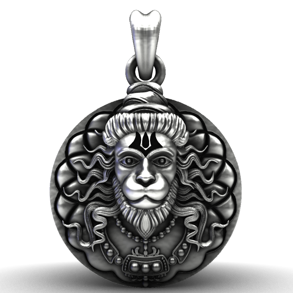 925 Sterling Silver Ornate Hanuman Mandala Pendant