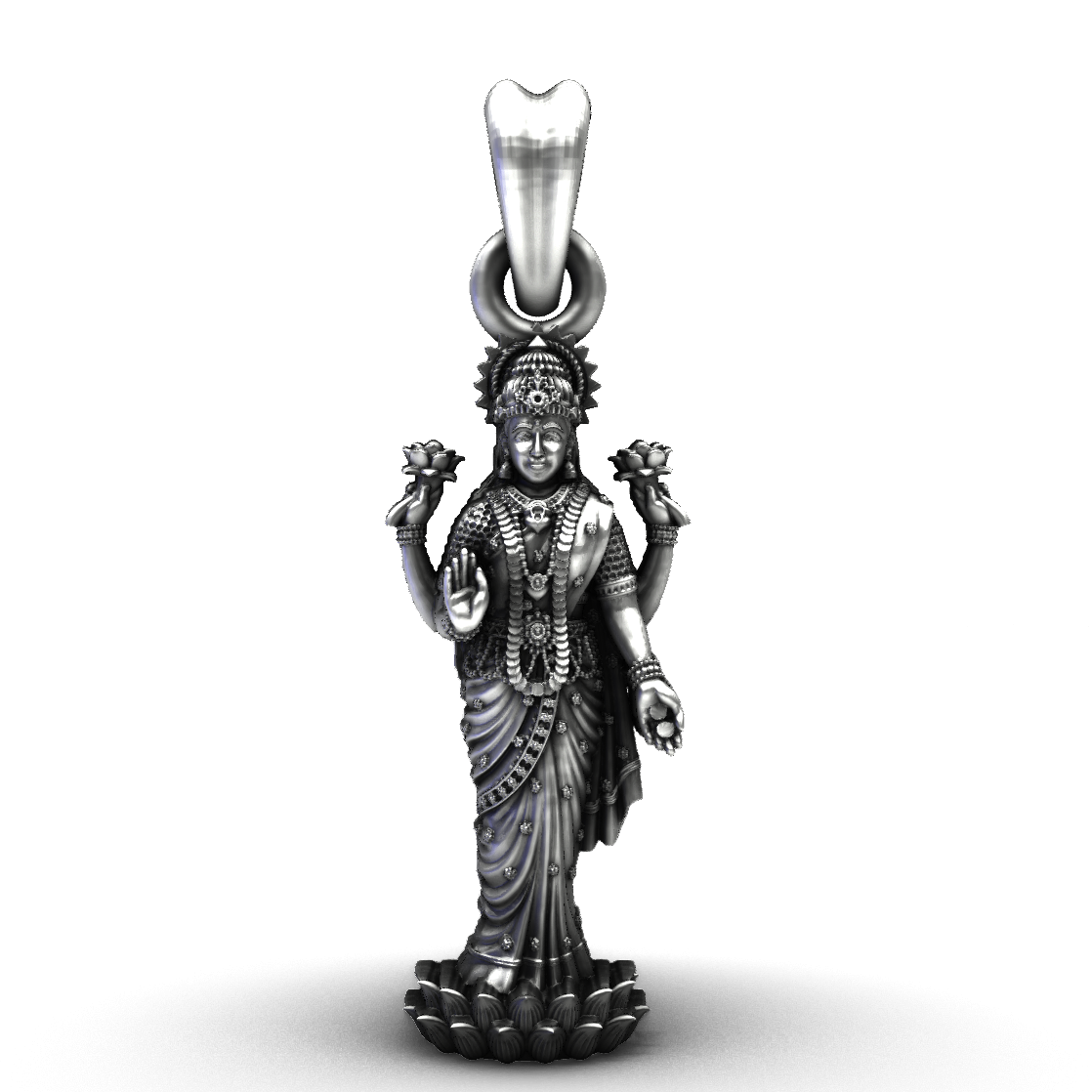 Standing Lakshmi Oxidised Silver Pendant