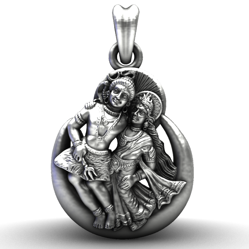 925 Oxidised Silver Shiva Parvati Moon Pendant