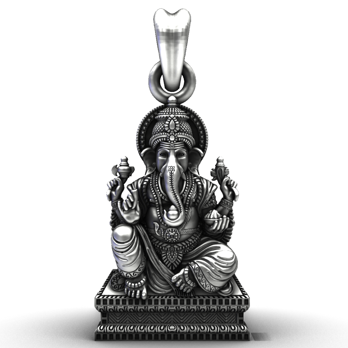 Majestic Seated Ganesha 92.5 Sterling Silver Pendant
