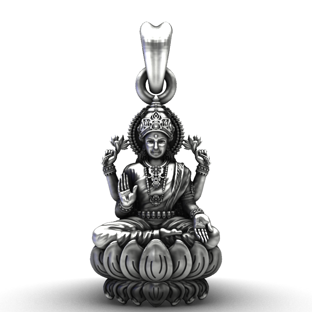 925 Sterling Silver Maa Lakshmi on Lotus Pendant