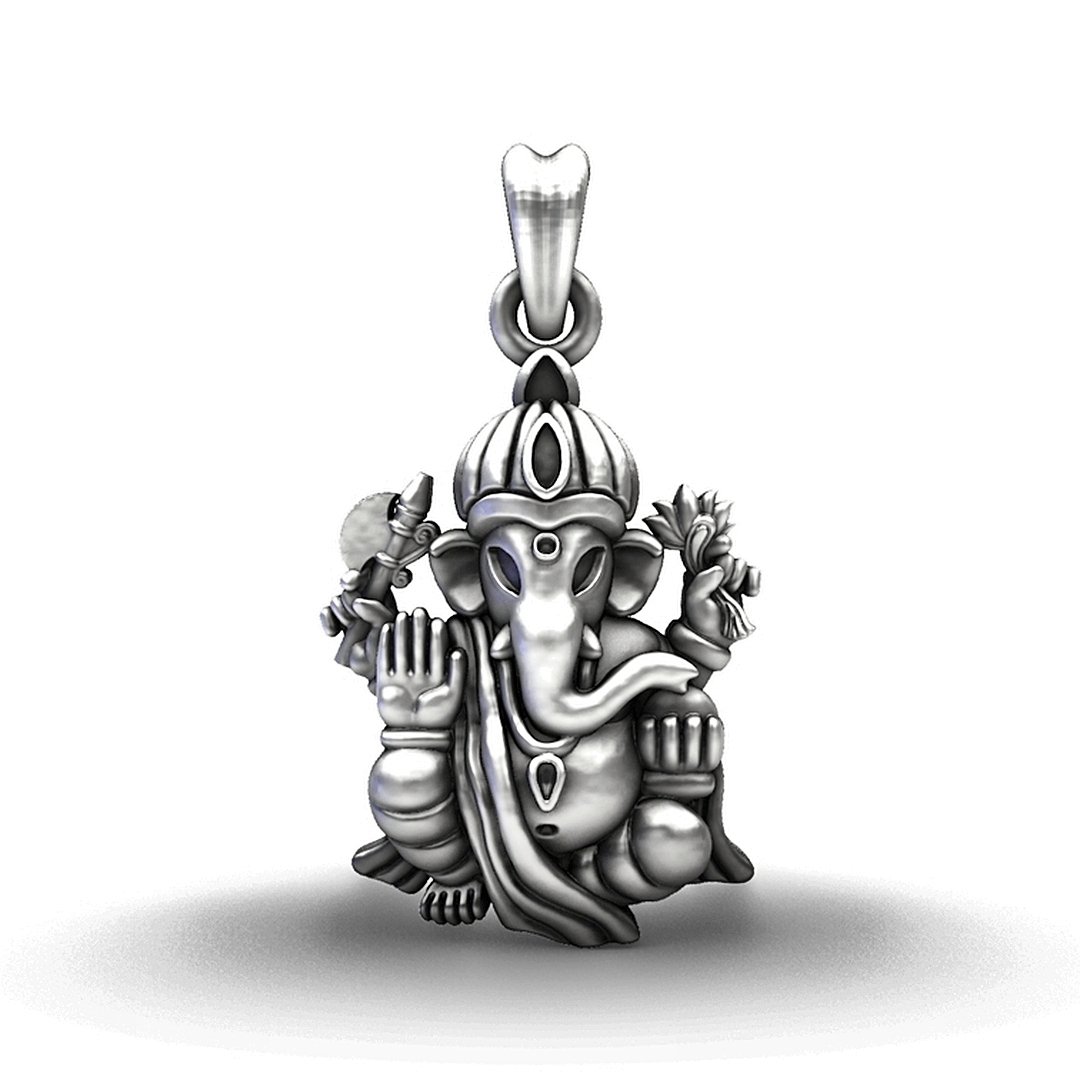 92.5 Sterling Silver Divine Ganesha Lotus Pendant