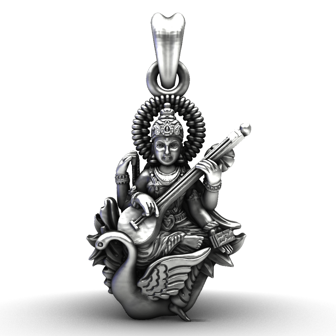 925 Sterling Silver Saraswati Maa Pendant