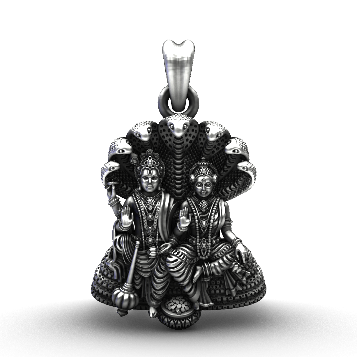 Sacred Lakshmi Narayana under Sheshanaga Silver Pendant