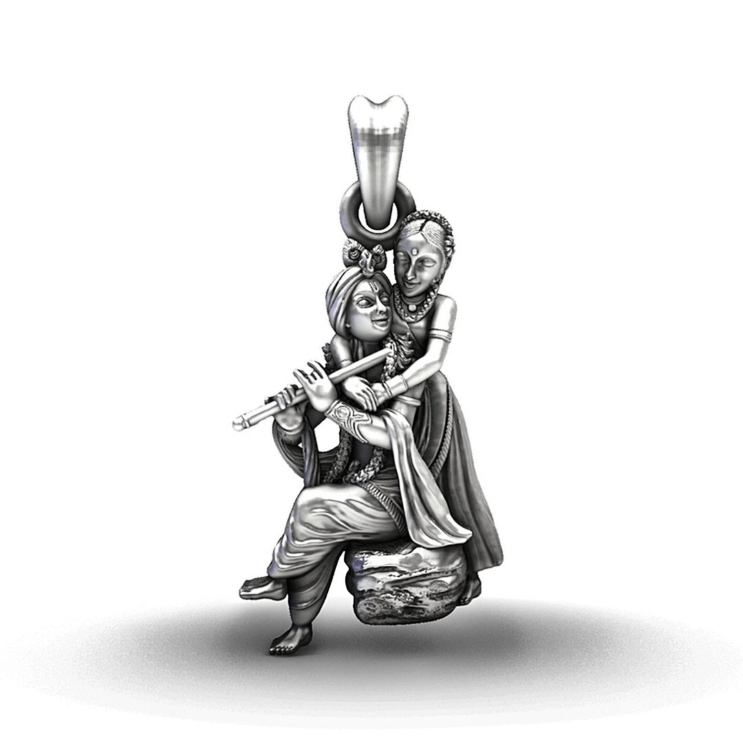 Radha Krishna 925 Silver Flute Pendant