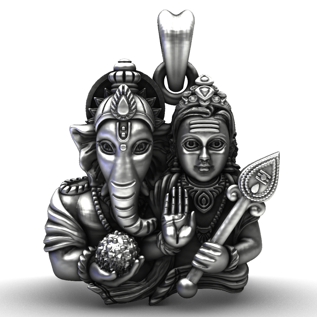 925 Sterling Silver Ganesha-Murugan Crystal Edition Pendant