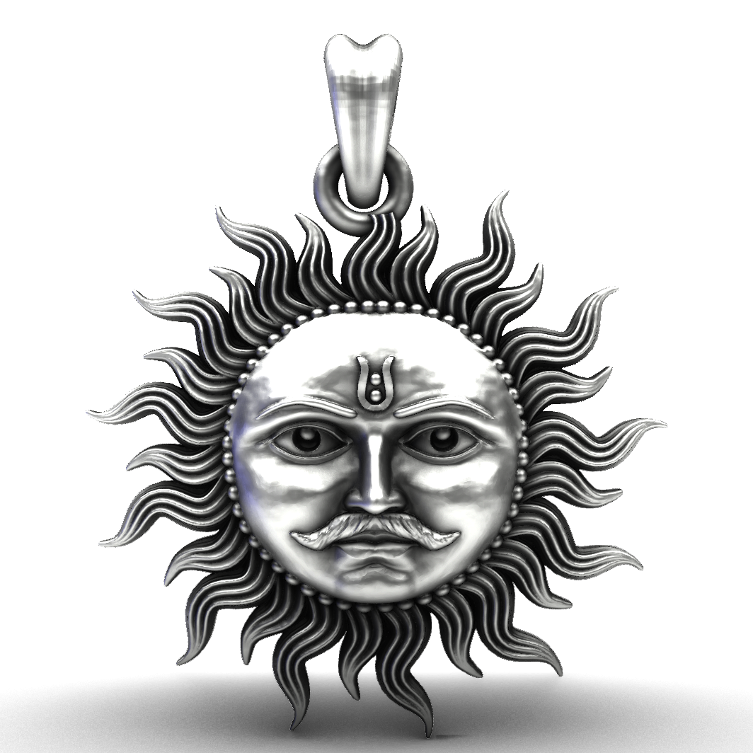 Oxidised Antique Silver Surya Dev Jewellery Pendant