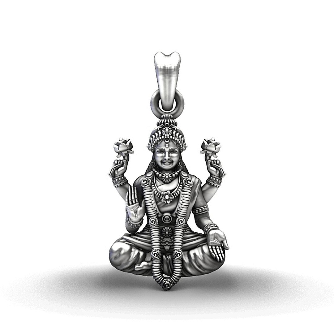 925 Sterling Silver Seated Maa Laxmi Pendant