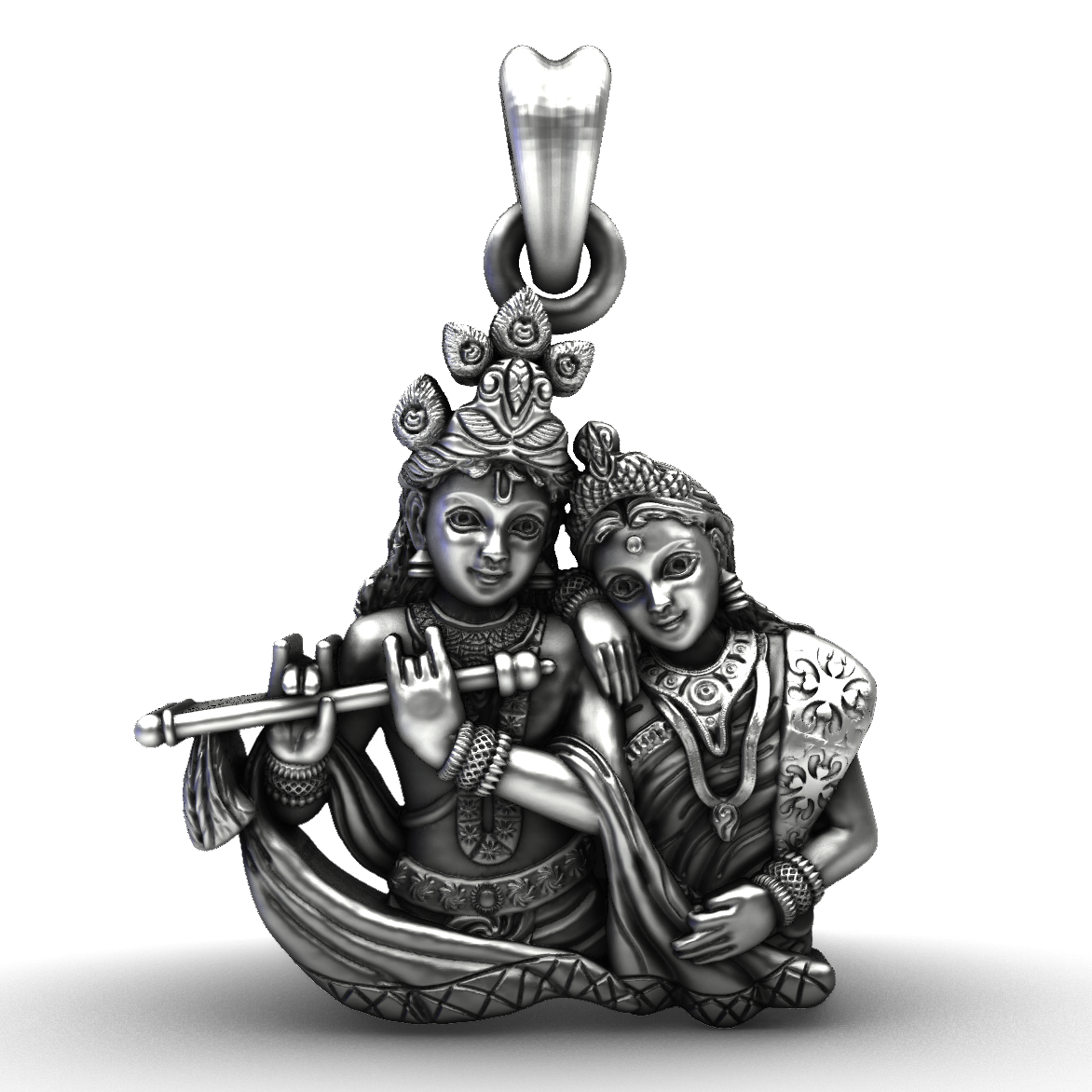 925 Sterling Silver Radha Krishna 3D Pendant