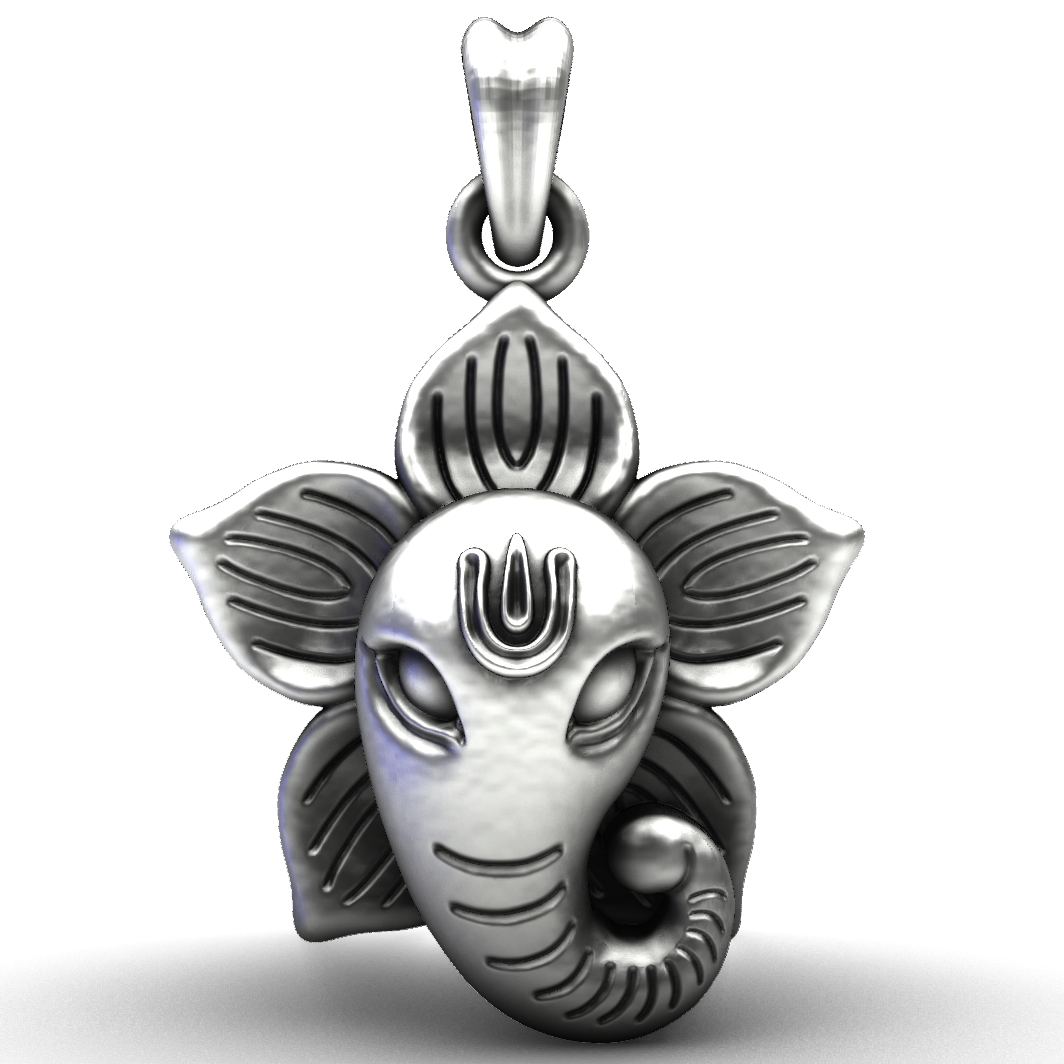 Handcrafted 92.5 Sterling Silver Ganesha Lotus Pendant
