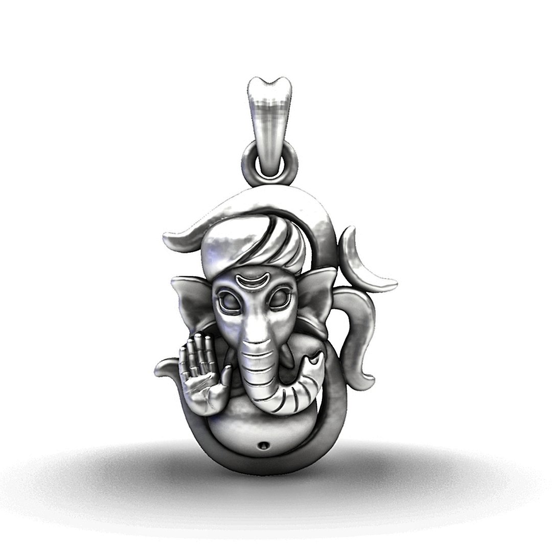 92.5 Silver Om Ganesha Pendant with Turban Detail