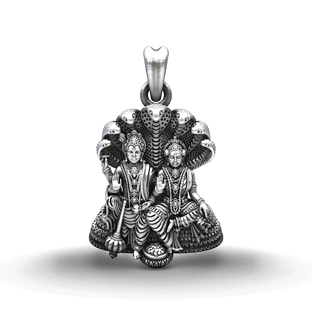 Sacred Lakshmi Narayana under Sheshanaga Silver Pendant