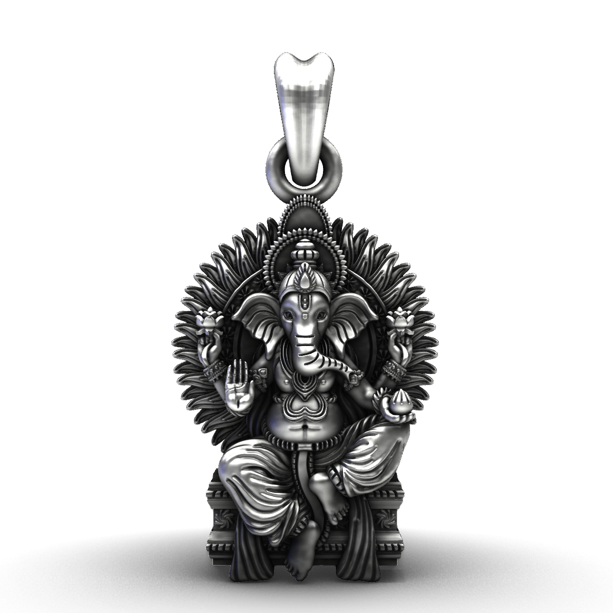 Handcrafted 92.5 Sterling Silver Ganesha Pendant in Prabhavali Frame