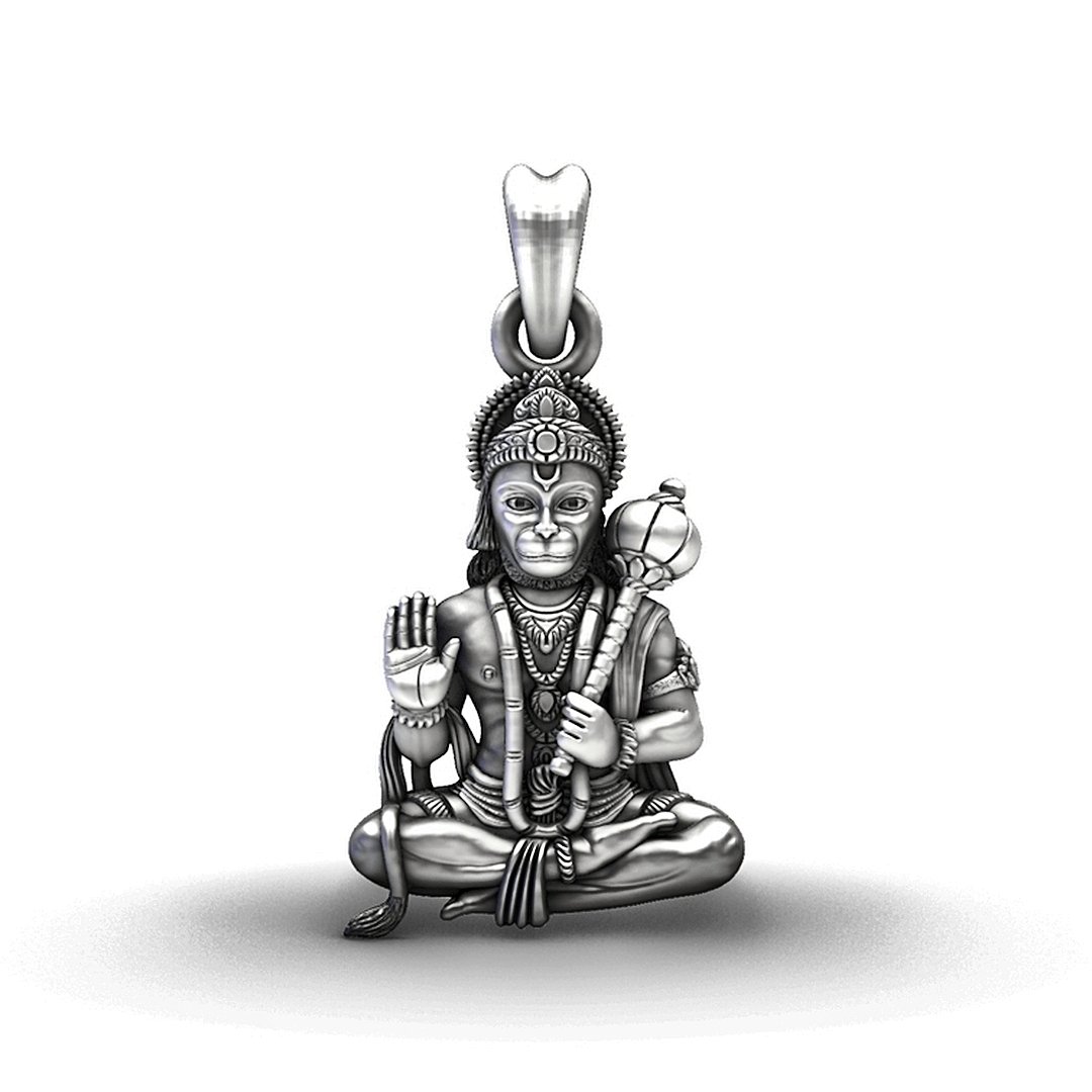 925 Sterling Silver Seated Hanuman Ji Pendant