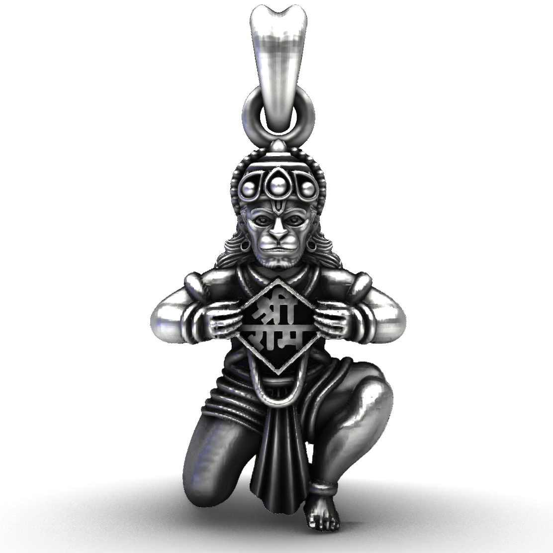 Handcrafted Sterling Silver Lord Hanuman Heart Pendant