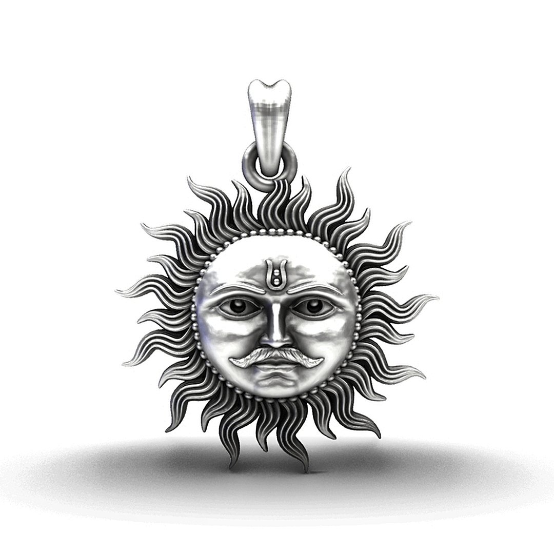 Oxidised Antique Silver Surya Dev Jewellery Pendant