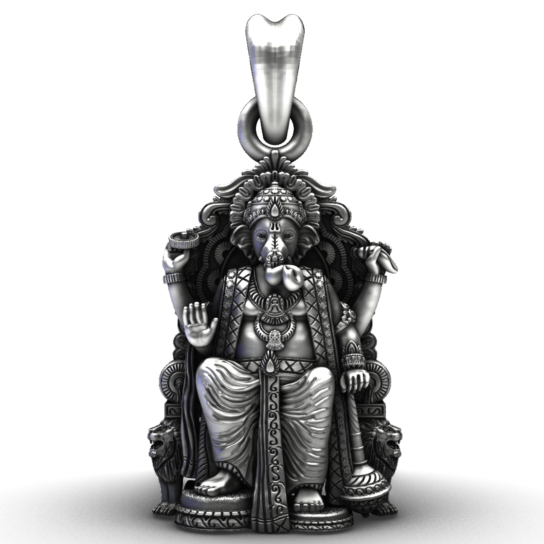 92.5 Sterling Silver Royal Ganesha Simhasana Pendant