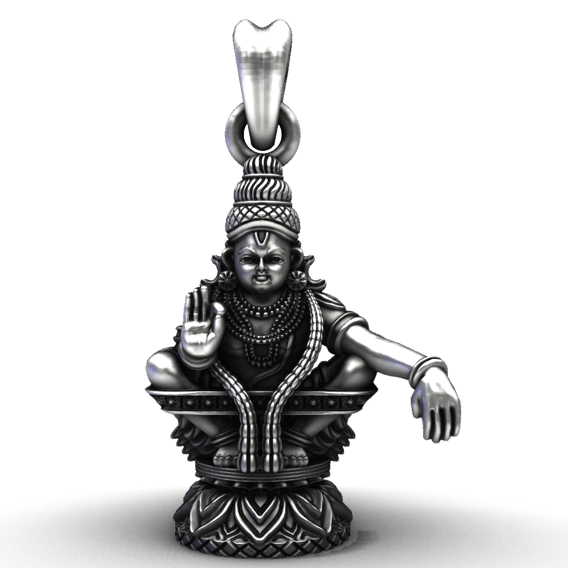Lord Ayyappa 925 Silver Meditative Pendant