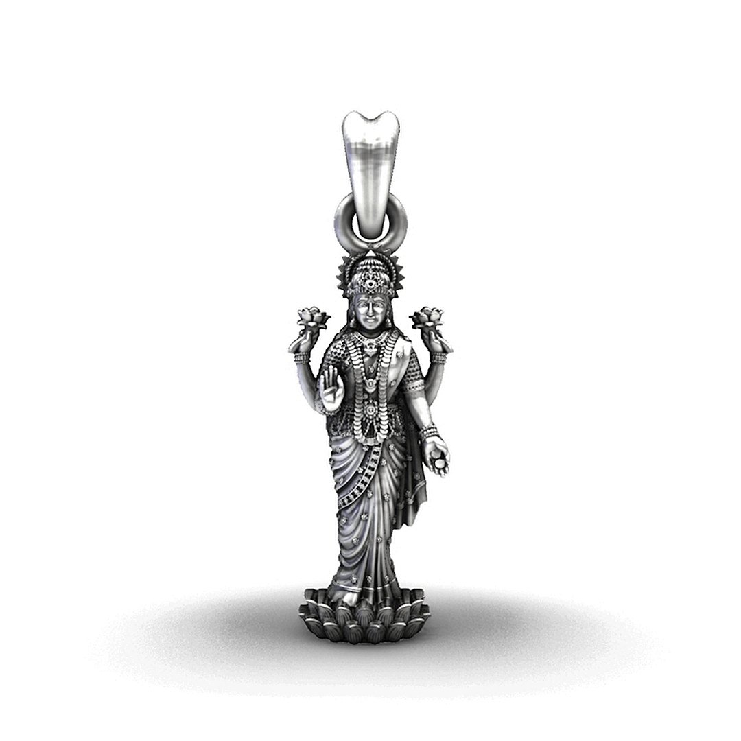 Standing Lakshmi Oxidised Silver Pendant