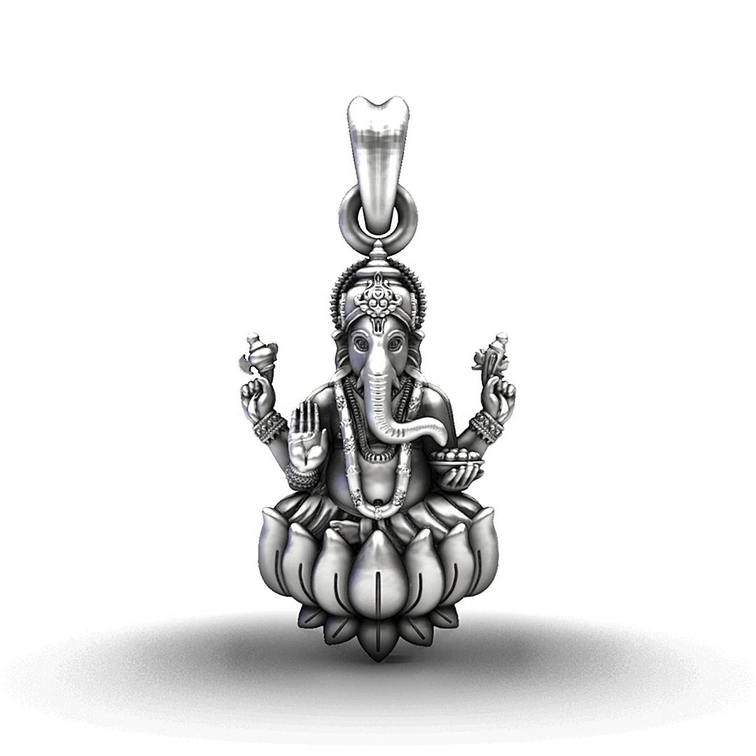 925 Sterling Silver Lord Ganesha Lotus Pendant