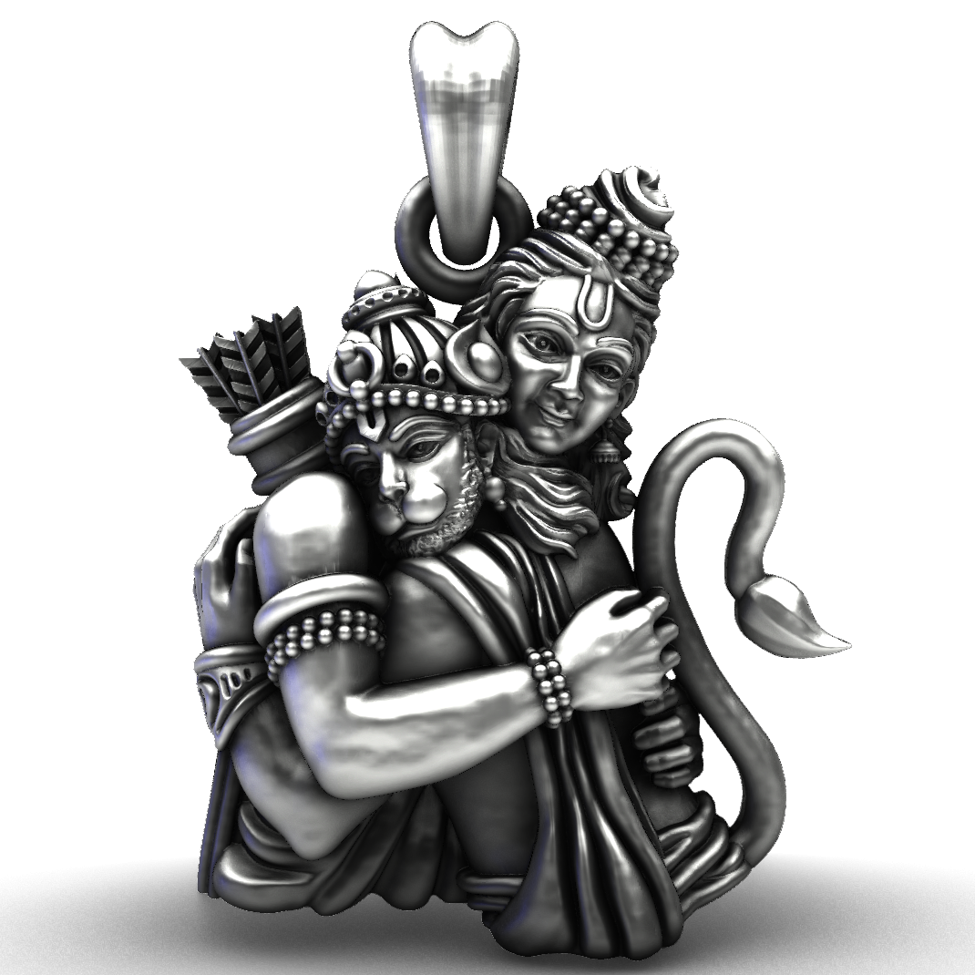 Lord Rama and Hanuman 925 Silver Embrace Pendant