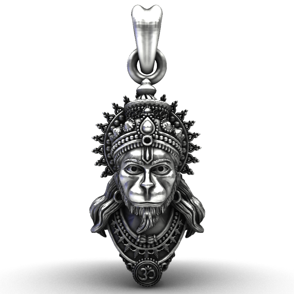 925 Sterling Silver Ornate Hanuman Face Pendant
