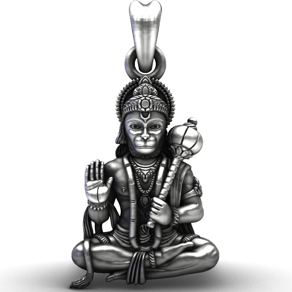 925 Sterling Silver Seated Hanuman Ji Pendant