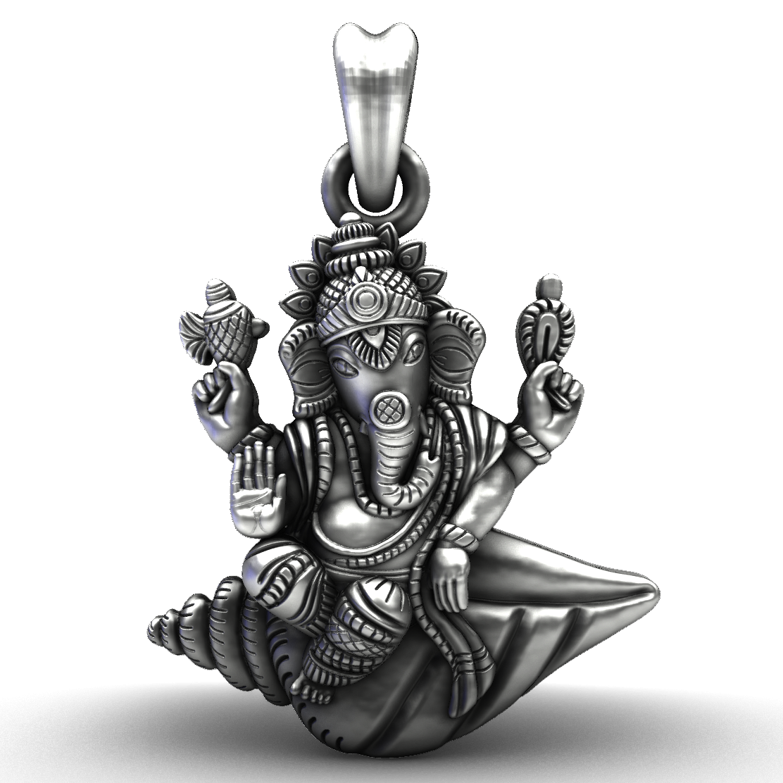 925 Sterling Silver Ganesha on Conch Pendant