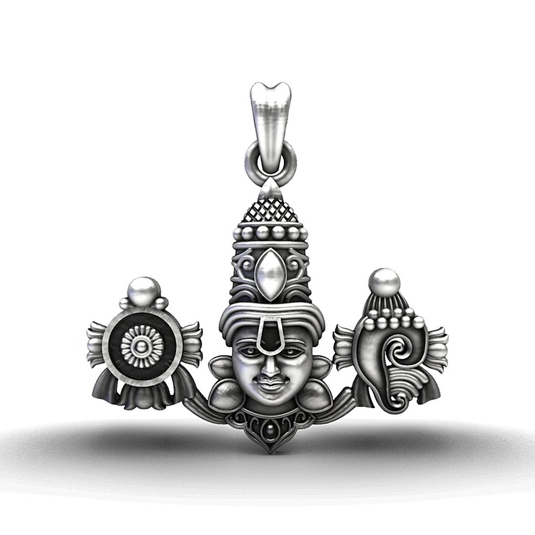 925 Sterling Silver Venkateswara Pendant with Shankh & Chakra